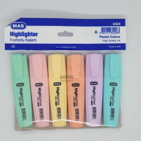 Mas Pastel Highlighter Fosforlu Kalem 6'lı