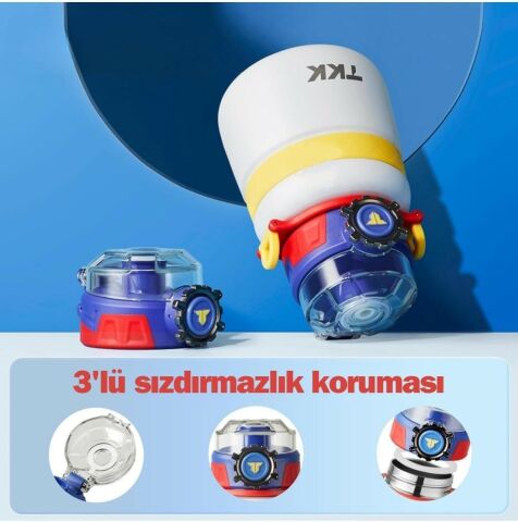 TKK 600ml Pipetli/Pipetsiz Kullanım Askılı Paslanmaz Çelik Termos Matara (Beyaz-Mavi-Sarı)