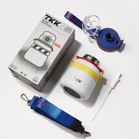 TKK 600ml Pipetli/Pipetsiz Kullanım Askılı Paslanmaz Çelik Termos Matara (Beyaz-Mavi-Sarı)