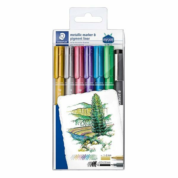 Staedler Metalik Markör 6´lı+Pigment Liner Siyah