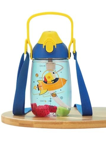Vagonlife Uzspace VGN2201 Mavi Galactic Pipetli 500 Ml Boyun Askılı Tritan Çocuk Su Matarası -Kutulu