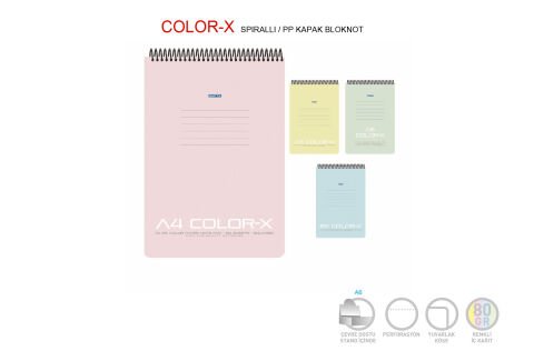 Gıpta Color-X A4 80 Yaprak Çizgili Üstten Spiralli Defter
