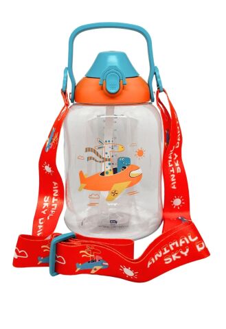 Vagonlife Uzspace VGN2204 1500ML Turuncu- Buz Mavi Sunshine Tek Kapak Çift Kullanım Pipetli/Pipetsiz Askı Aparatlı Tritan Su Matarası