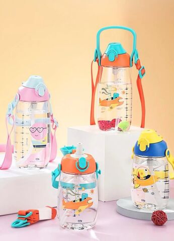 Vagonlife Uzspace VGN2204 1500ML Mavi - Sarı Galactic Tek Kapak Çift Kullanım Pipetli/Pipetsiz Askı Aparatlı Tritan Su Matarası