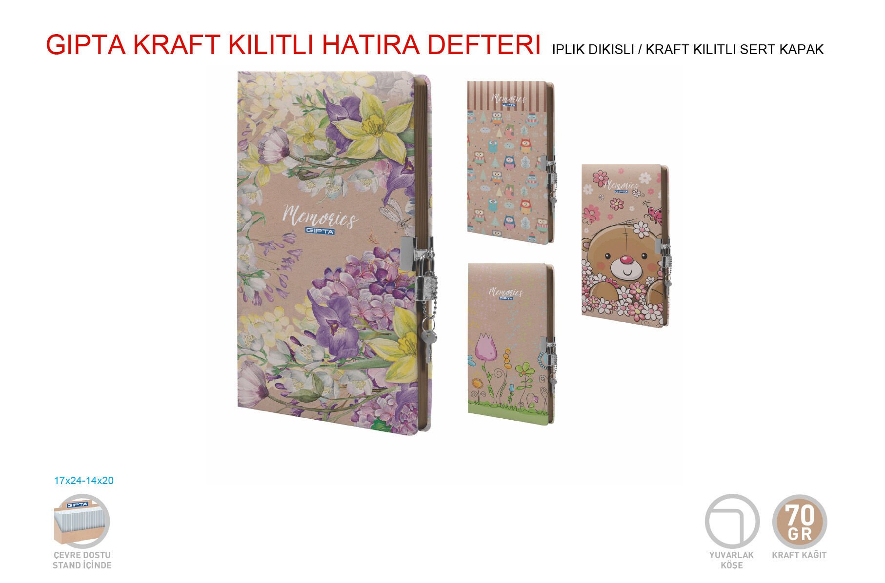 Gıpta 14x20cm Hatıra Defteri 96 Yaprak Kraft Ciltli Defter