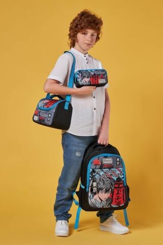 Kids Siyah Mavi Anime Desenli 3’lü Okul Çanta Seti SET0123666