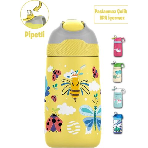Vagonlife VGN2055 350ML Pipetli Çelik Termos Matara Sarı Arı