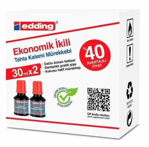 Eddi̇ng Tahta Kalem Mürekkebi̇ 2'li̇ Kırmızı Küçük Boy 30ml