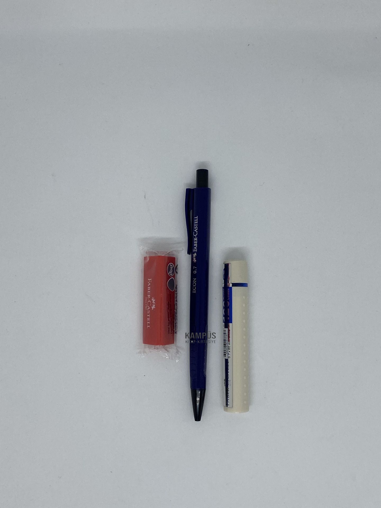 Faber Castell Econ 0.7 Lacivert + 0.7 120'li Uç + Kırmızı Üçgen Silgi Seti