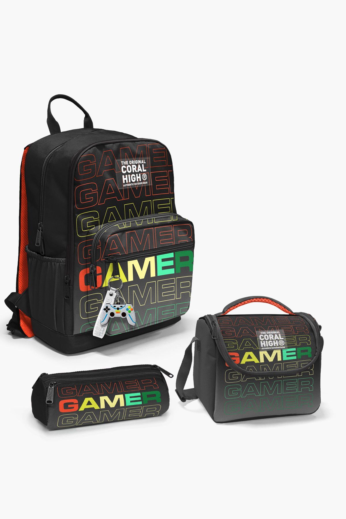 Siyah Gri Gamer Desenli 3’lü Okul Çanta Seti SET0123640