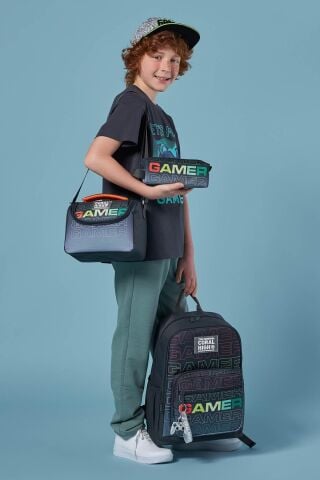 Siyah Gri Gamer Desenli 3’lü Okul Çanta Seti SET0123640