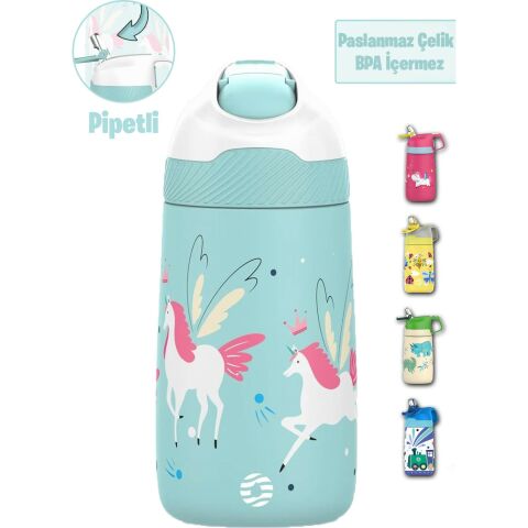 Vagonlife VGN2055 Turkuaz Unicorn 350ML Pipetli Çelik Termos Matara