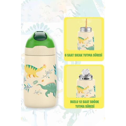 Vagonlife VGN2055 Yeşil Dinazor 350ML Pipetli Çelik Termos Matara