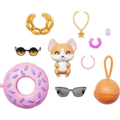 Barbie Extra - Ekose Ceketli Bebek, Hayvan Dostu Corgi Cinsi Köpek, 3 Yaş ve Üzeri HDJ46