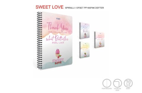 Gıpta Sweet Love Karton Kapak A4 80 Yaprak Çizgili Spiralli Defter