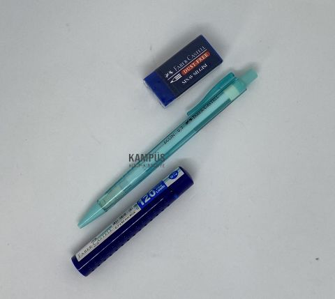 Faber Castell Econ 0.7 Açık Mavi + 0.7 120'li uç + Mavi sınav silgisi set