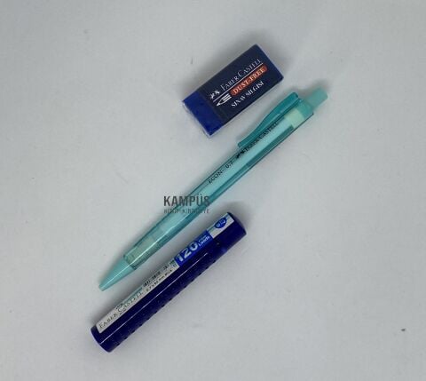 Faber Castell Econ 0.7 Açık Mavi + 0.7 120'li uç + Mavi sınav silgisi set