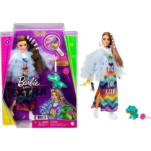 Barbie Extra Renkli Elbiseli Kumral Bebek
