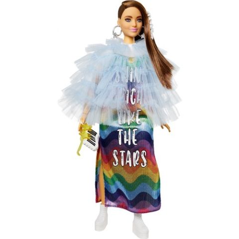 Barbie Extra Renkli Elbiseli Kumral Bebek