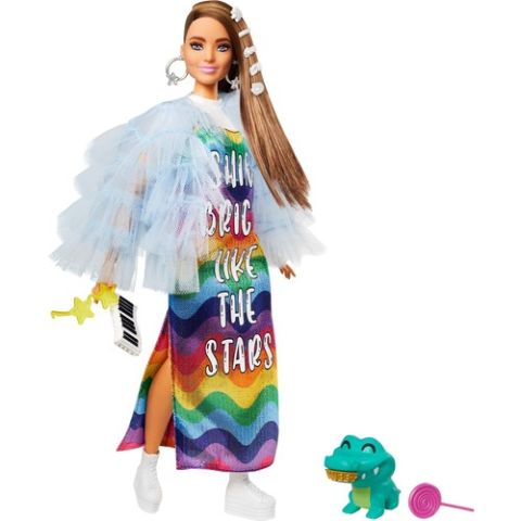 Barbie Extra Renkli Elbiseli Kumral Bebek