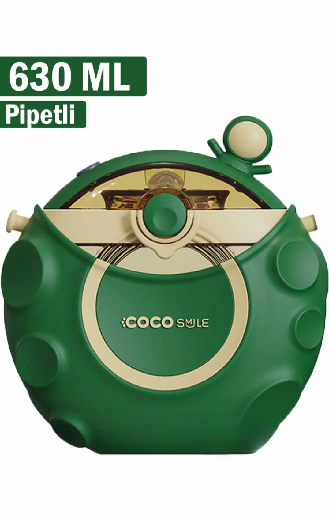 Vagonlife Cocosmile 630ml Silikon Uzay Tema Kılıflı Pipetli Askılı Tritan Çocuk Matarası Yeşil CS-0006