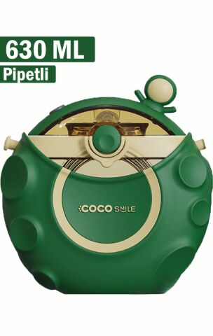 Vagonlife Cocosmile 630ml Silikon Uzay Tema Kılıflı Pipetli Askılı Tritan Çocuk Matarası Yeşil CS-0006