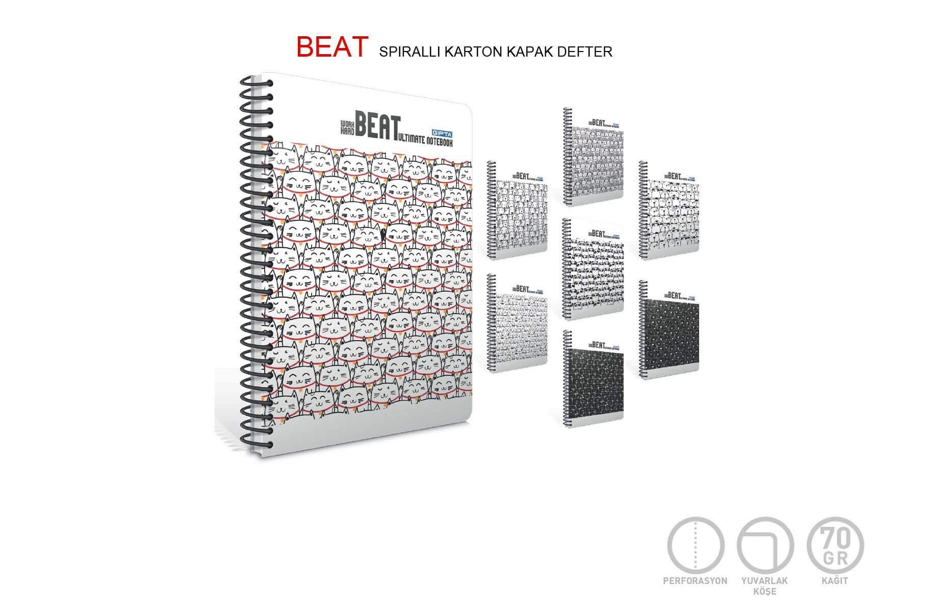 Gıpta Beat A4 Karton Kapak 80 Yaprak Kareli Spiralli Defter