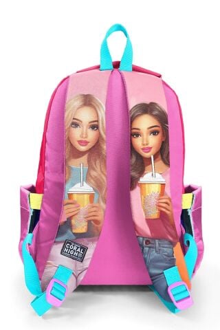 Kids Pembe Neon Mercan Fashion Girl Desenli 3 lü Okul Çanta Seti SET0123669