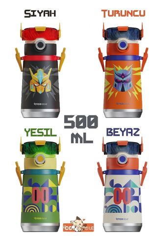 Vagonlife Cocosmile CS-0001 500Ml Siyah Pipetli -Boyun Askılı Çelik Termos