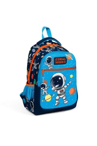 Lacivert Mavi Astronot Desenli 3’lü Okul Çanta Seti Ilköğretim Çantası, Beslenme Ve Kalem Çantası