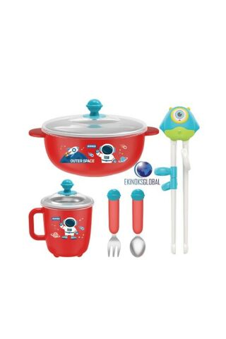 Baby 5 Parça Çelik Bebek Yemek Takımı Kırmızı C1010