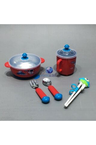 Baby 5 Parça Çelik Bebek Yemek Takımı Kırmızı C1010