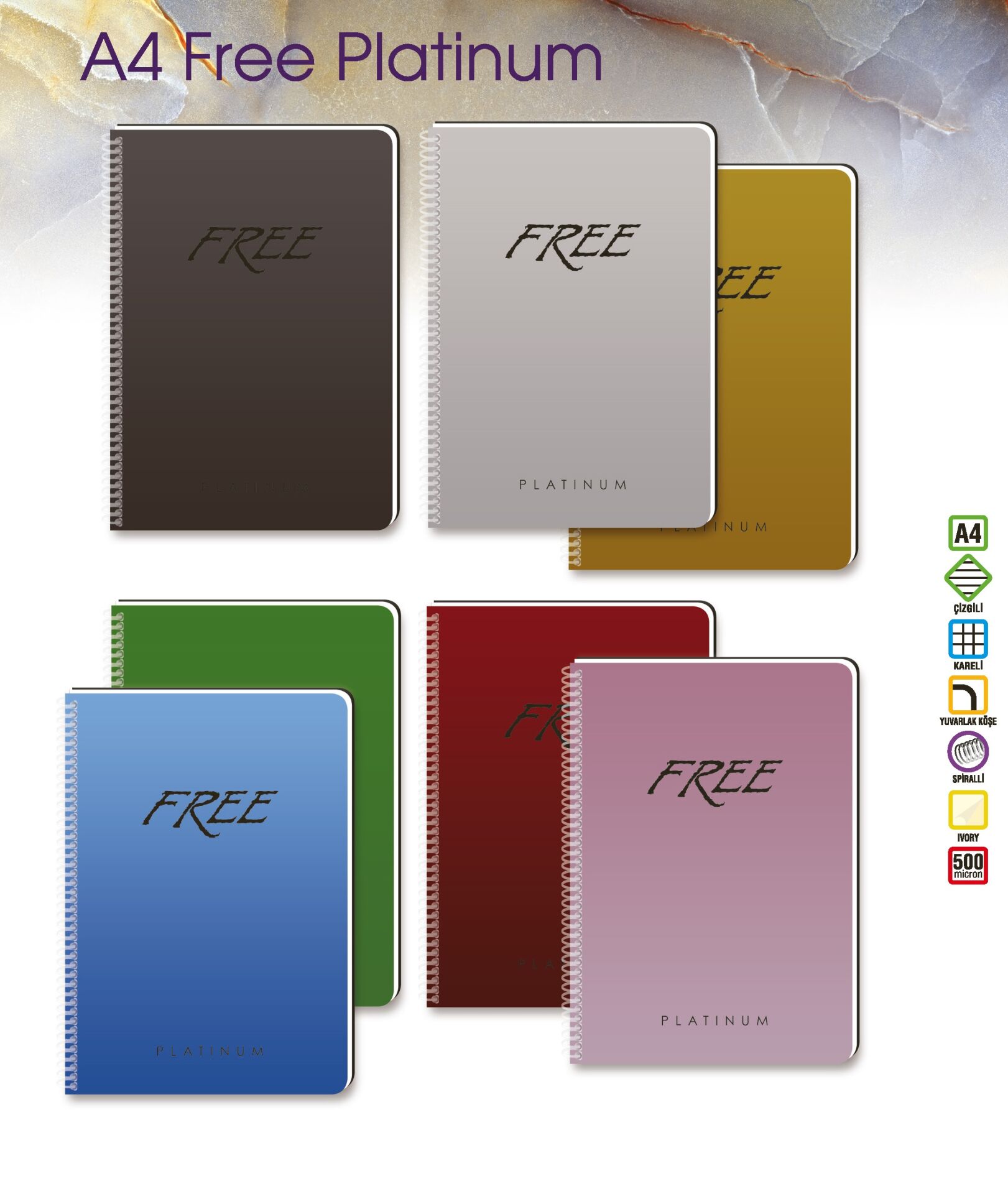 Keskin Color Platinum Free Plastik Kapak A4 100 Yaprak Çizgili Spiralli Defter