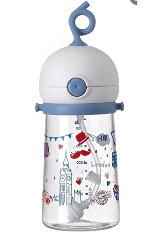 Çocuk Tritan 350 Ml Pipetli Tritan Su Matarası London -akıllı Pipet Kayışlı Toplu B1031