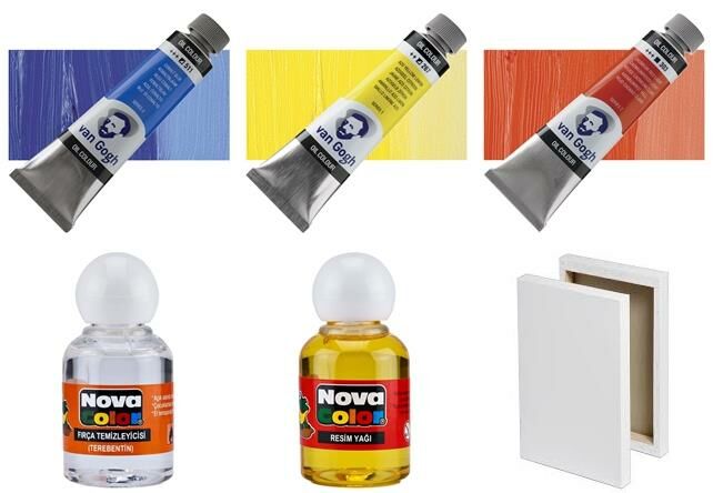 Van Gogh 40ml Yağlı Boya Set5+Resim Yağı,Terebentin+Tuval Hediyeli