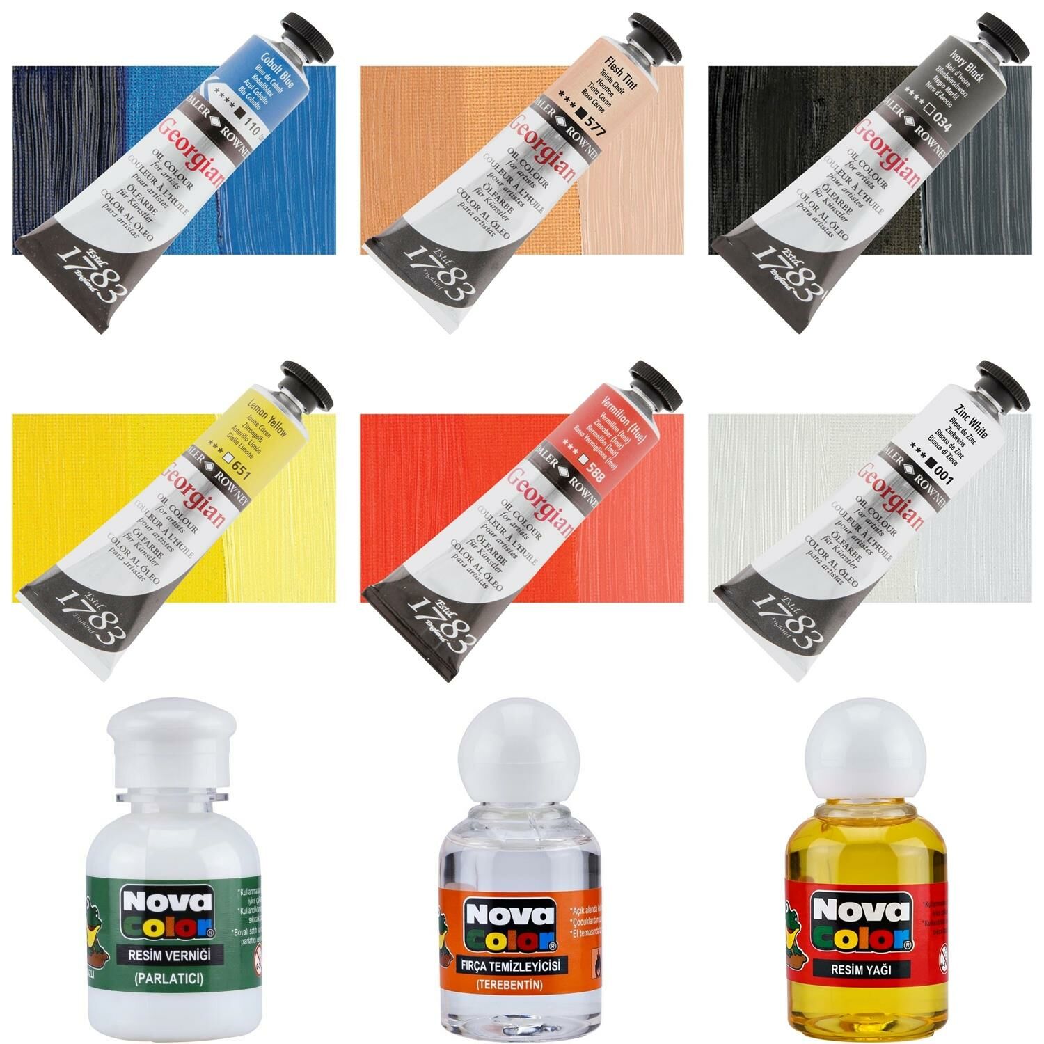 Daler Rowney 38ml Georgian Yağlı Boya Set1+Resim Yağı,Terebentin,Vernik Hediyeli