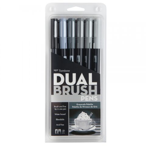 Tombow Dual Brush Pen Set Grayscale