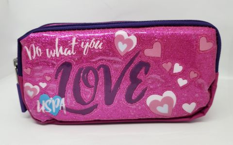 U.S. Polo Assn. Pembe-Mor Çift Gözlü Love Baskılı Kalem Çantası PLKLK20175