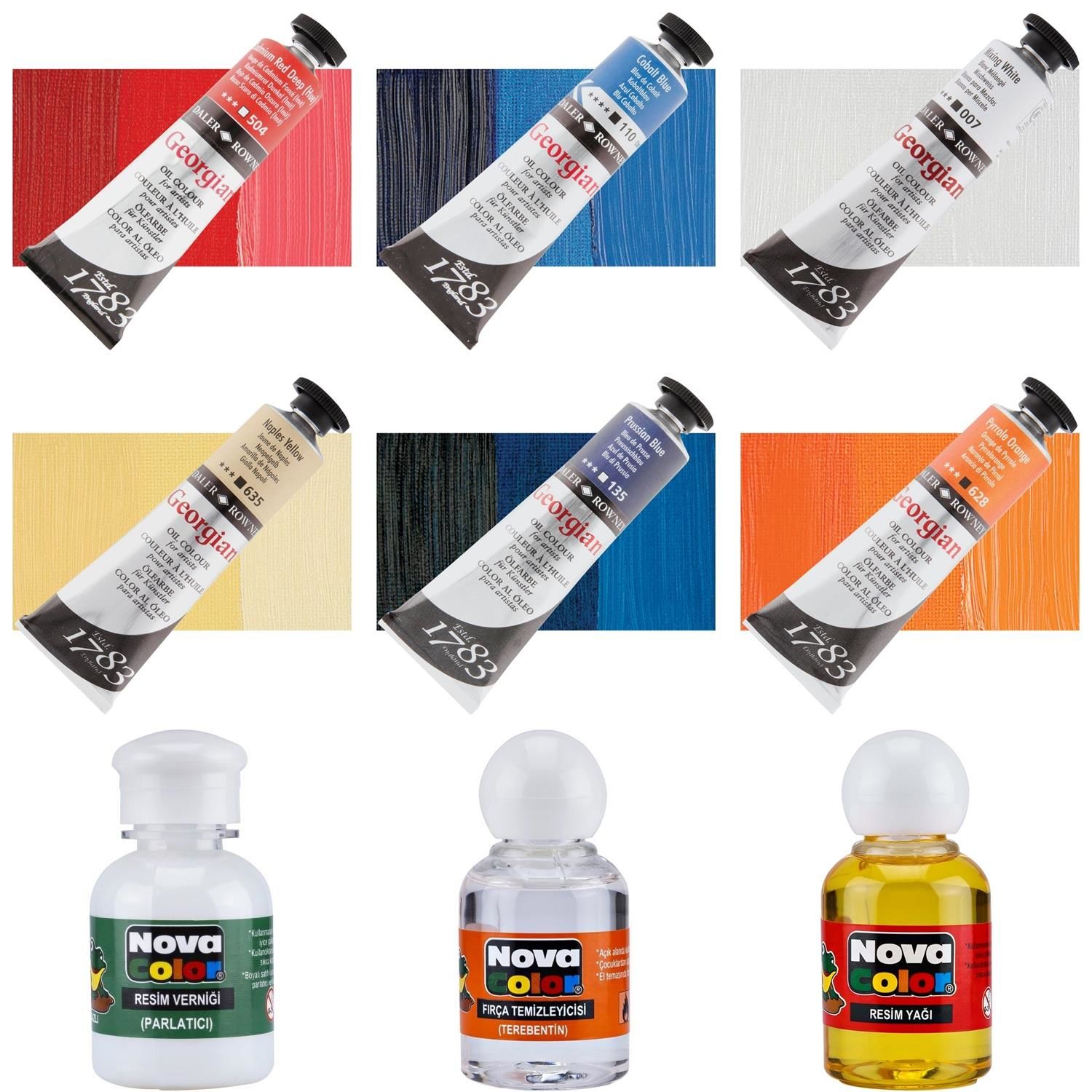 Daler Rowney 38ml Georgian Yağlı Boy Set3+Resim Yağı,Terebentin,Vernik Hediyeli