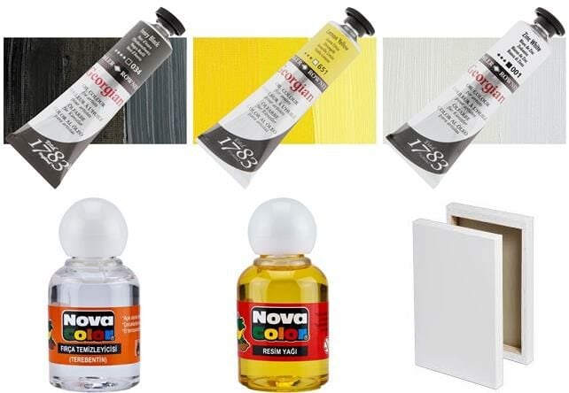 Daler Rowney 38ml Georgian Yağlı Boya Set4+Resim Yağı,Terebentin+Tuval Hediye