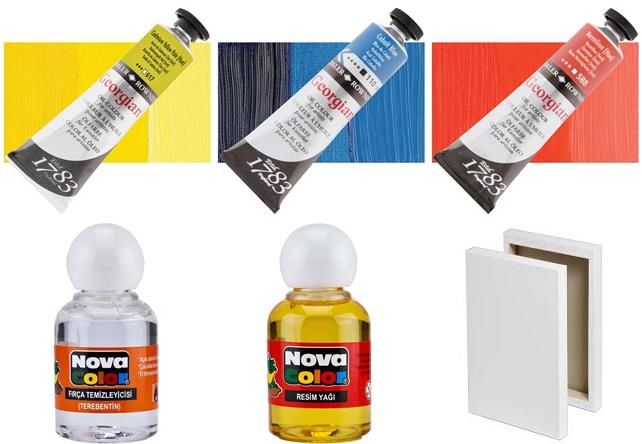 Daler Rowney 38ml Georgian Yağlı Boya Set5+Resim Yağı,Terebentin+Tuval Hediyeli
