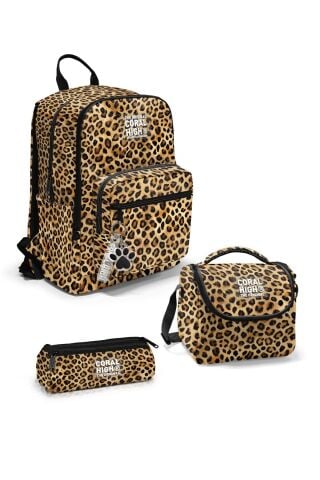 Kahverengi Leopar Desenli 3 lü Okul Çanta Seti SET0123681
