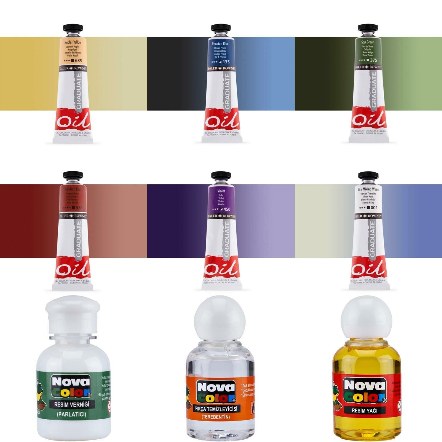 Daler Rowney 38ml Graduate Yağlı Boya Set2+Resim Yağı,Terebentin,Vernik Hediyeli