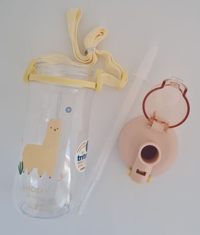 Shotay ST-7006 600ML Sarı Tritan Pipetli Askılı Lama Desenli Matara