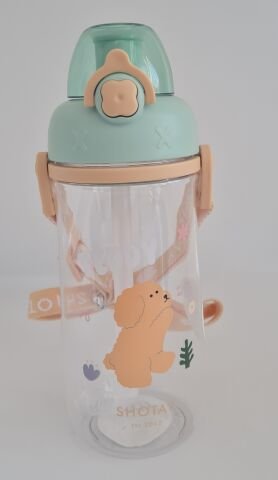 Shotay ST-7006 600ML Yeşil Tritan Pipetli Askılı Köpek Desenli Matara