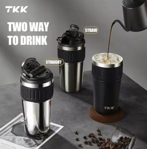 TKK 630ml Pipetli/Pipetsiz Kullanım Askılı Paslanmaz Çelik Mug (Red)