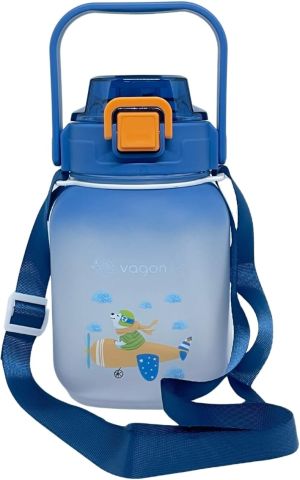 Vagonlife VGN2275-T Mavi 1100ML Çocuk Pipetli/Pipetsiz Kullanım Su Matarası -Askılı- -Çıkartma Hediyeli