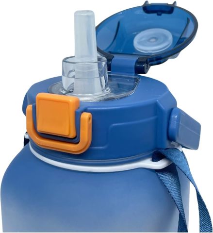 Vagonlife VGN2275-T Mavi 1100ML Çocuk Pipetli/Pipetsiz Kullanım Su Matarası -Askılı- -Çıkartma Hediyeli
