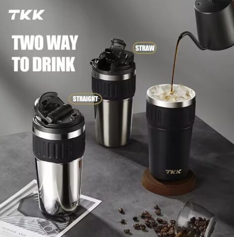 TKK 630ml Pipetli/Pipetsiz Kullanım Askılı Paslanmaz Çelik Mug (Tungsten Steel)