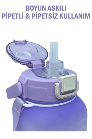 Vagonlife VGN2275-T Mor 1100ML Çocuk Pipetli/Pipetsiz Kullanım Su Matarası -Askılı- -Çıkartma Hediyeli